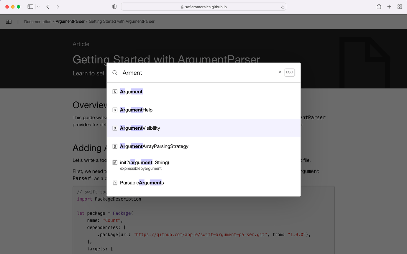 Swift-DocC quick navigation